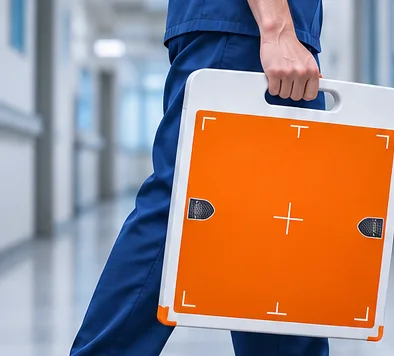 CarbonCase holder carrying a flat panel between rooms