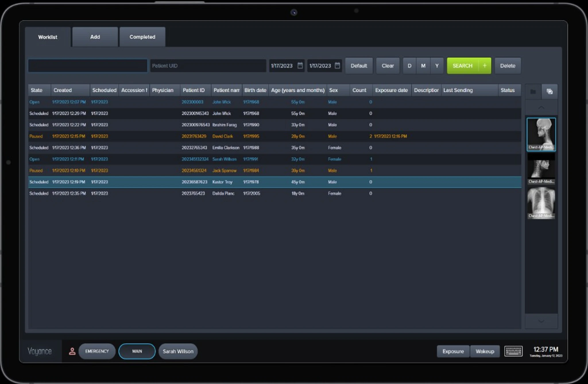 VoyanceX worklist import, automatic processing and PACS send
